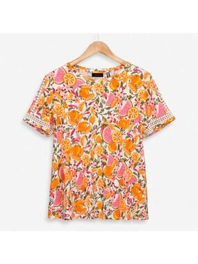 Rafaella Top Womens Plus Size XXL Multicolor Fruit Print 100% Cotton Colorful